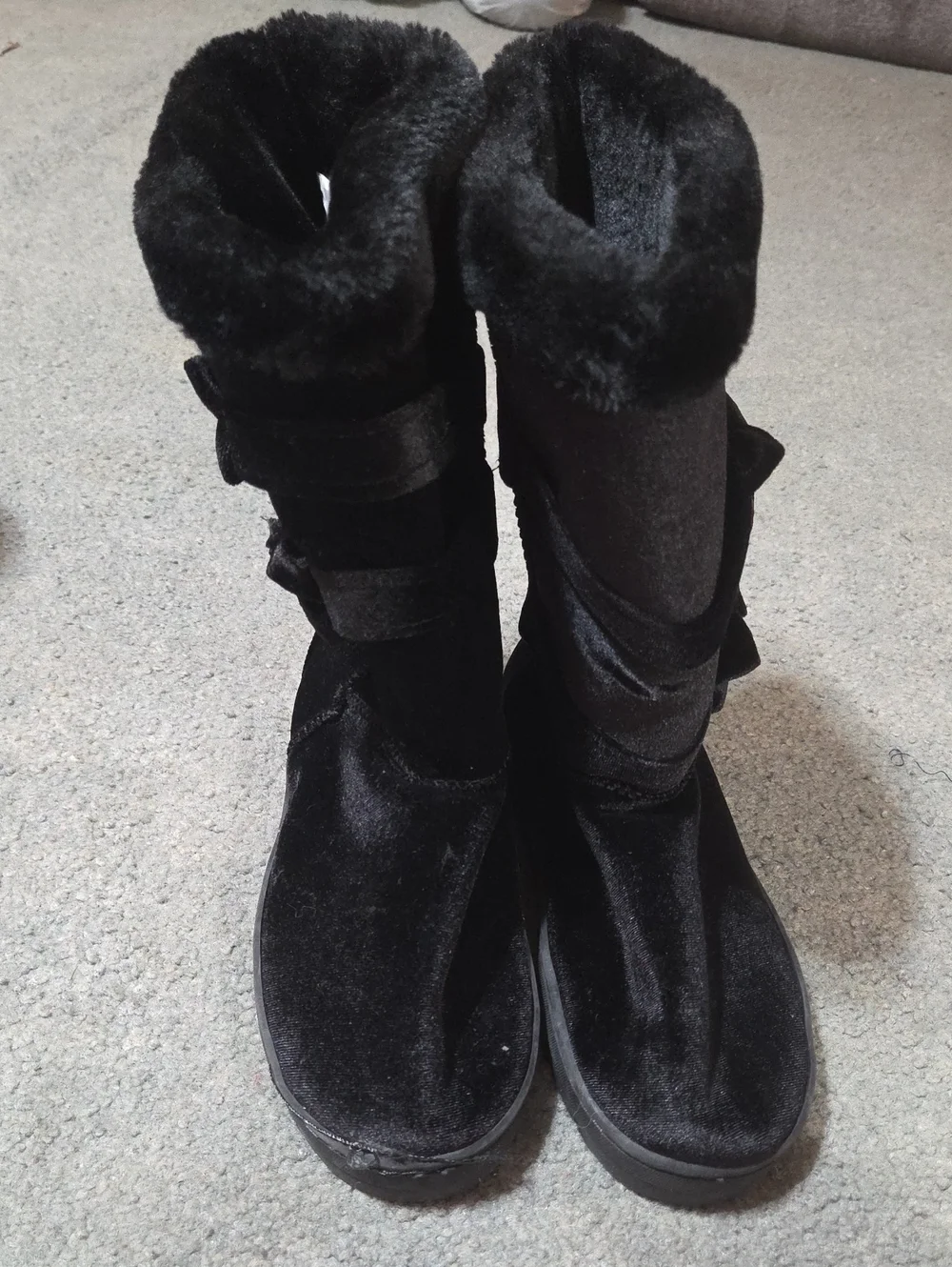 New Jcpenney Black Faux-Fur Bow Winter Boots for Women 7/8